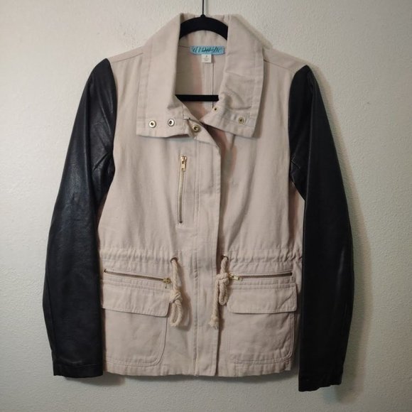 Dina B Khaki & Faux Leather Utility Jacket S - Picture 1 of 4